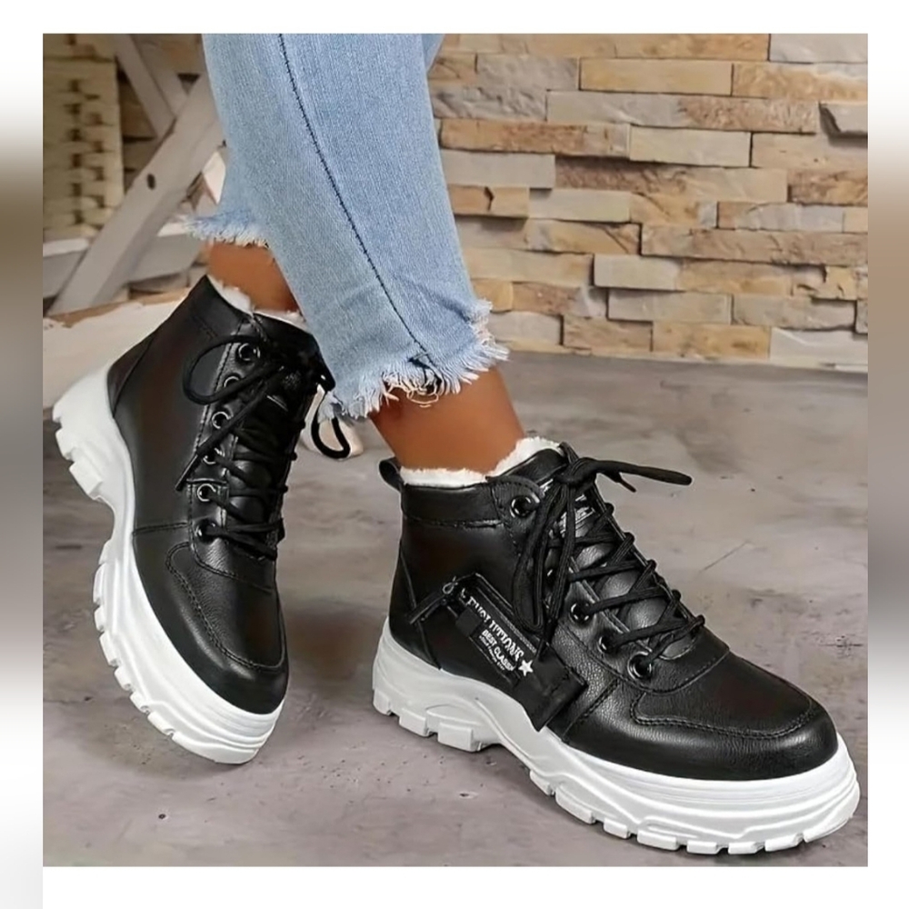 Women Platform Ankle Boots Faux Leather Lightweight Outdoor Sneaker Shoes